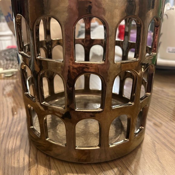 West Elm Ceramic Bronze Burnt Gold Round Colosseo Lantern - Picture 2 of 3